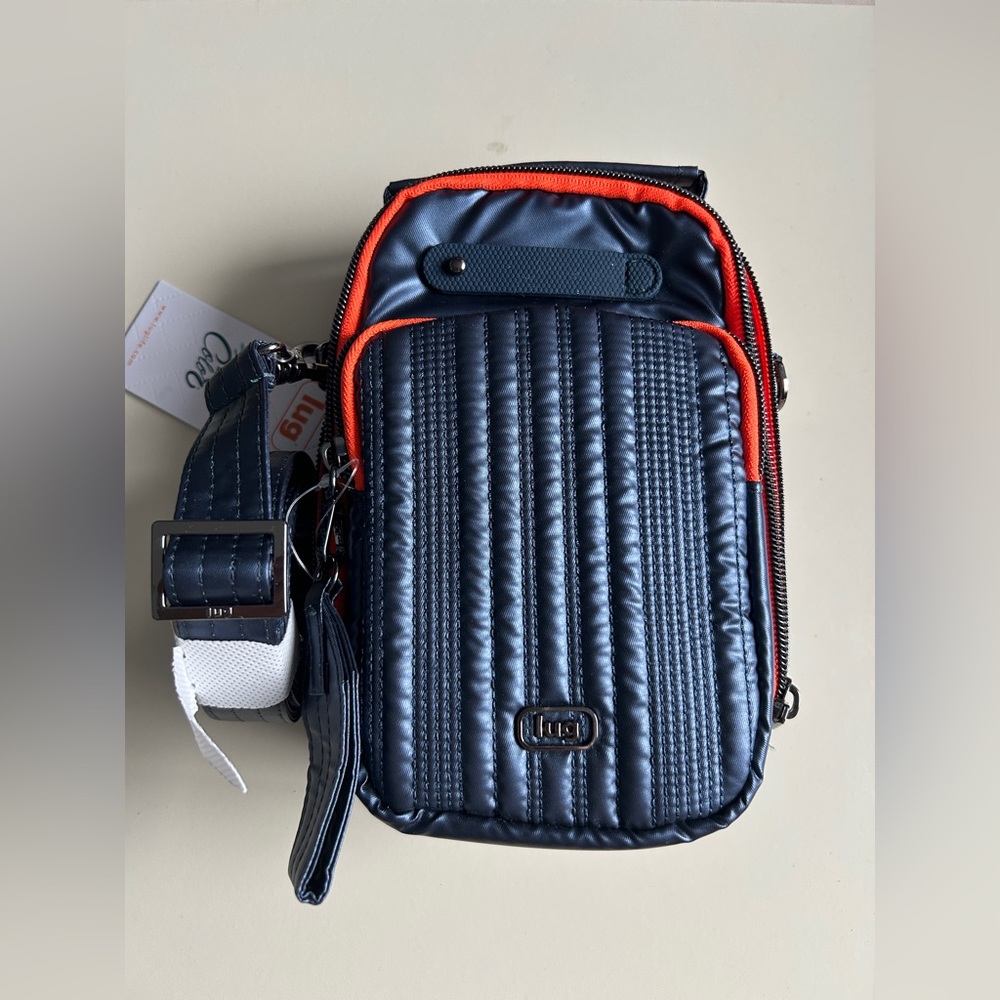 LUG SKEETER MINI BRIDGE LIVE CONVERTIBLE CROSSBODY METALLIC INDIGO/CORAL NWT